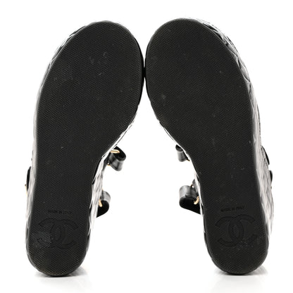 Chanel Shiny Calfskin Quilted Wedge Sandals 38 Black 5 of 9