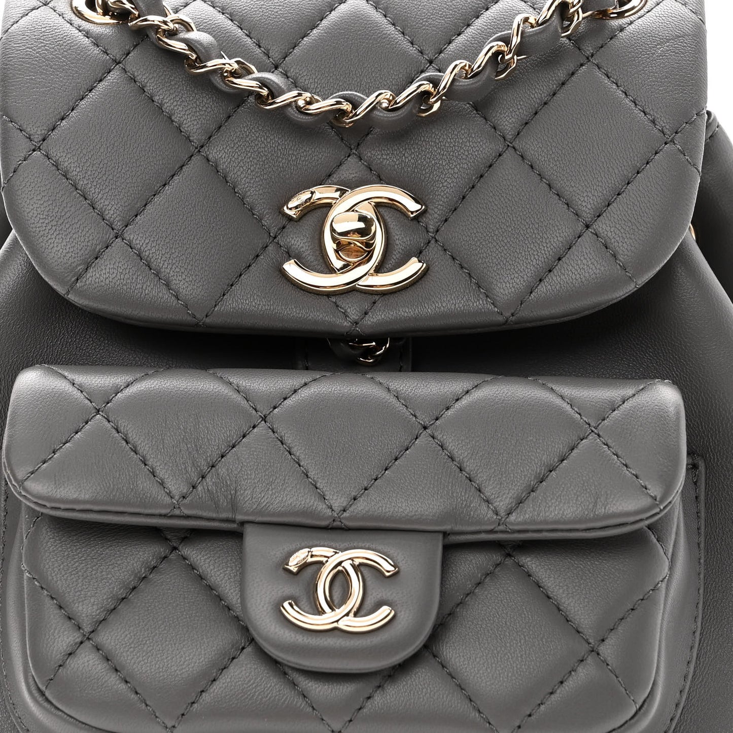 Lambskin Quilted Small Duma Drawstring Backpack Grey