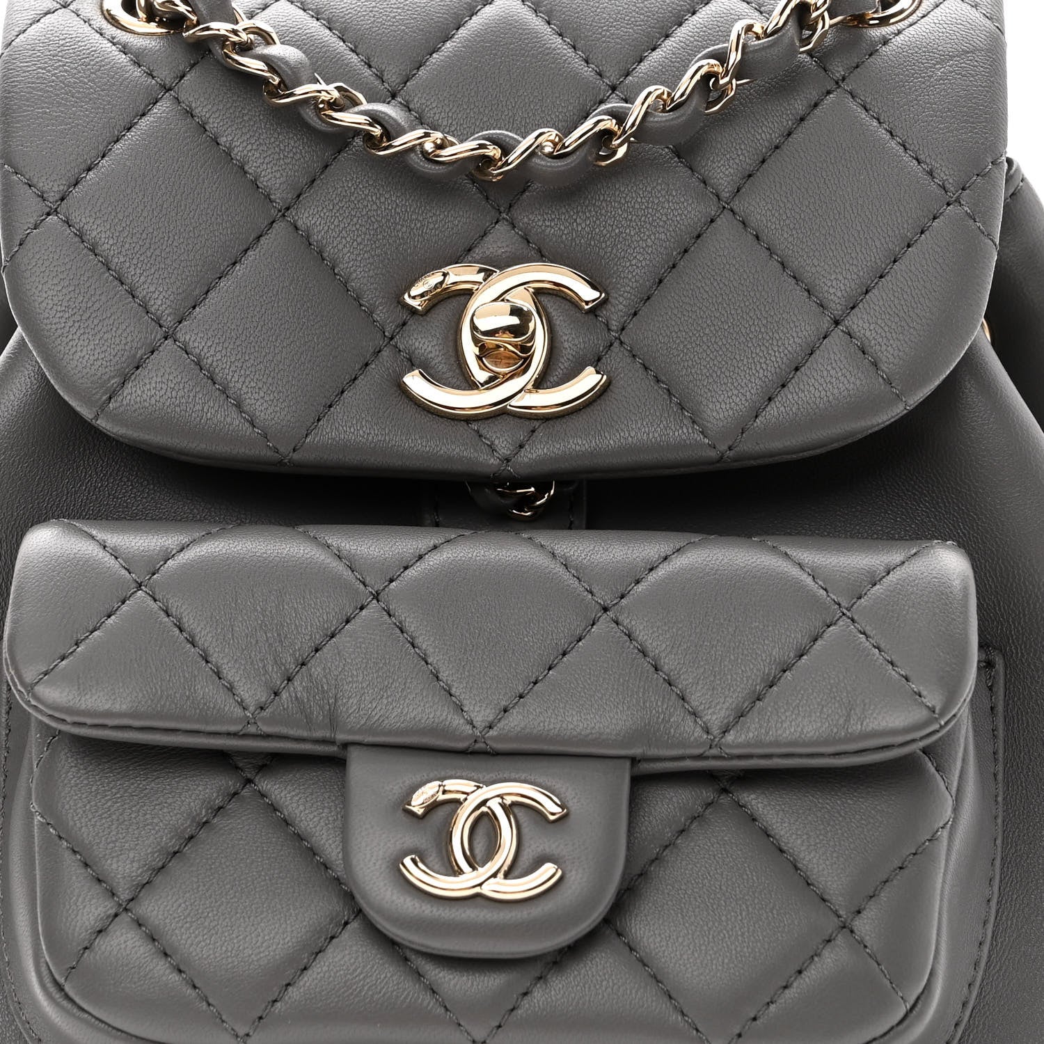 Chanel Lambskin Quilted Small Duma Drawstring Backpack Grey 7 of 10