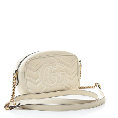 Gucci Calfskin Matelasse Mini GG Marmont Chain Shoulder Bag White 3 of 20