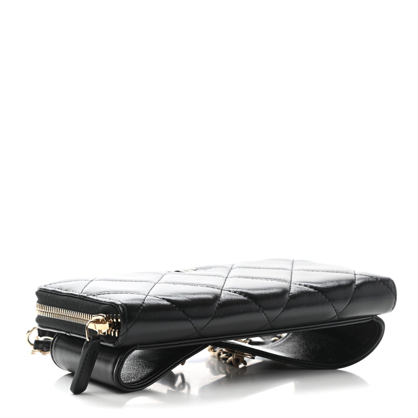 Shiny Lambskin Gusset Zip Around Waist Belt Wallet Black