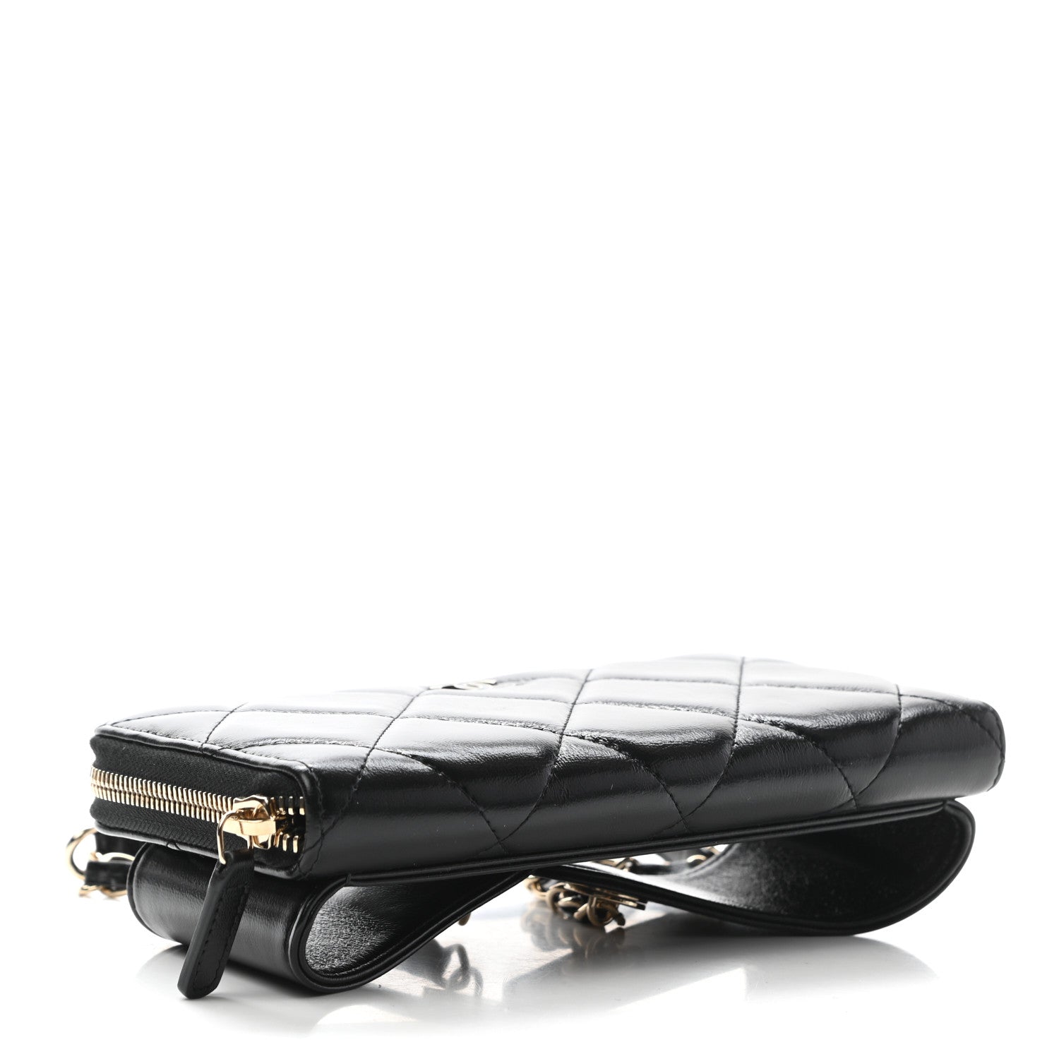Chanel Shiny Lambskin Gusset Zip Around Waist Belt Wallet Black 4 of 10