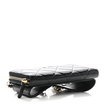 Chanel Shiny Lambskin Gusset Zip Around Waist Belt Wallet Black 4 of 10