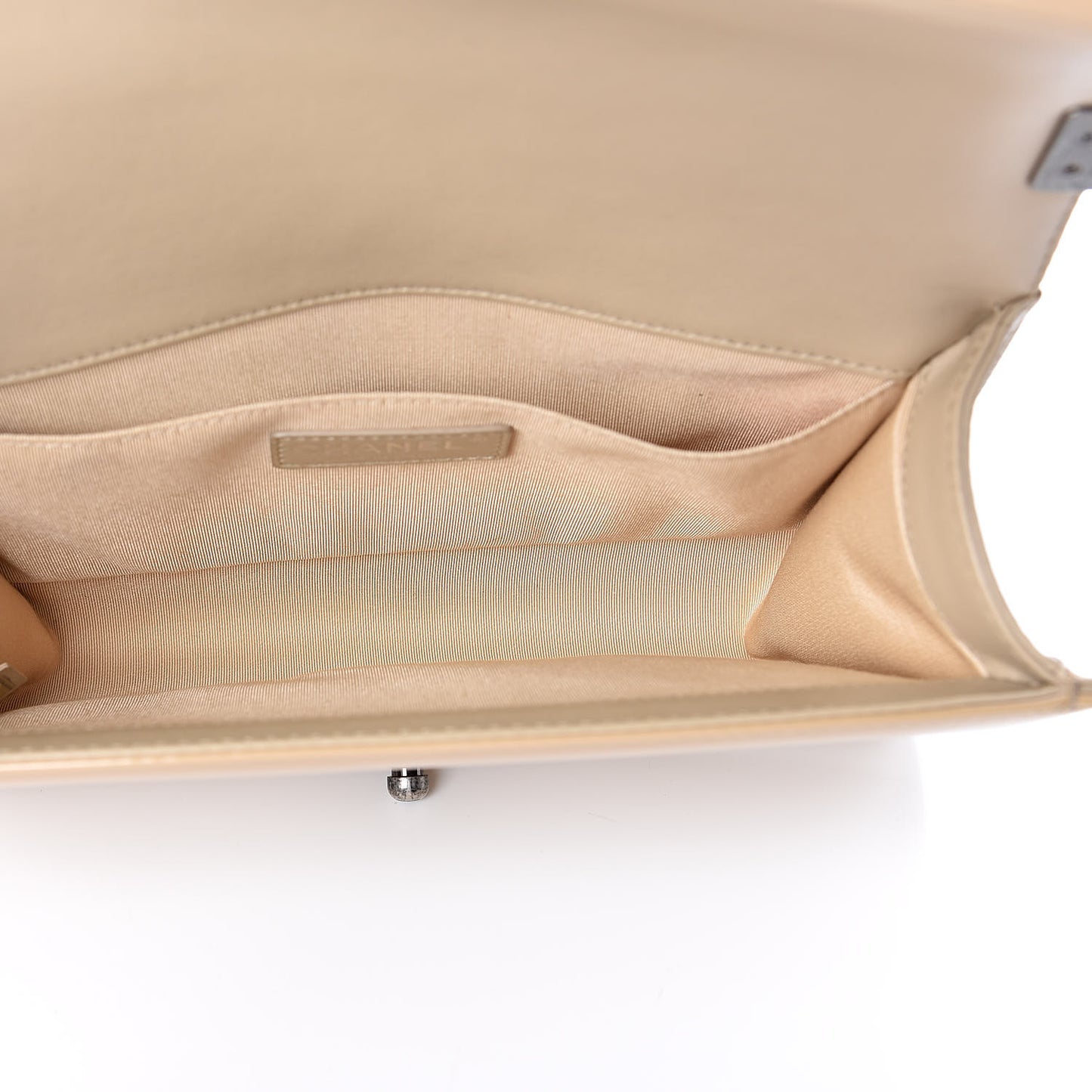 Patent Calfskin Enamel Quilted Medium Boy Flap Beige