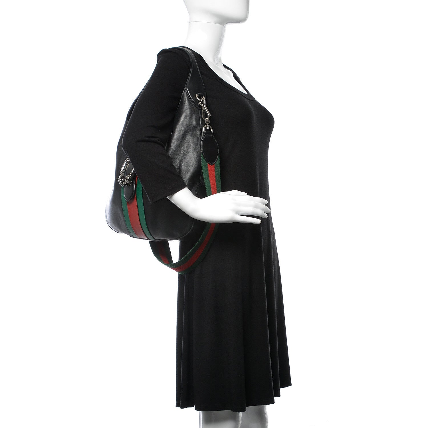Gucci Calfskin Web Stripe Medium Dionysus Hobo Black 3 of 16
