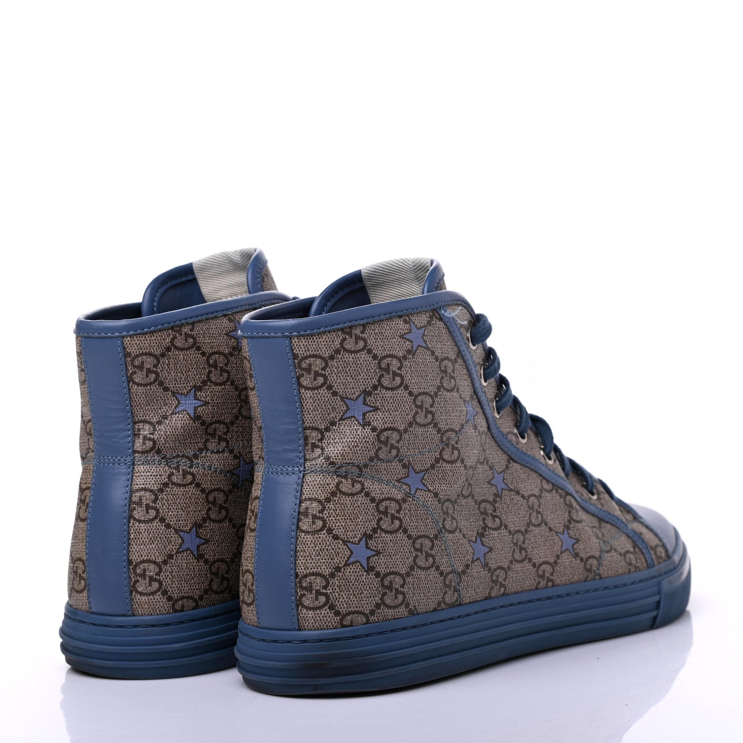 Gucci GG Monogram Supreme Stars High Top Sneakers 11 Beige Blue 4 of 14