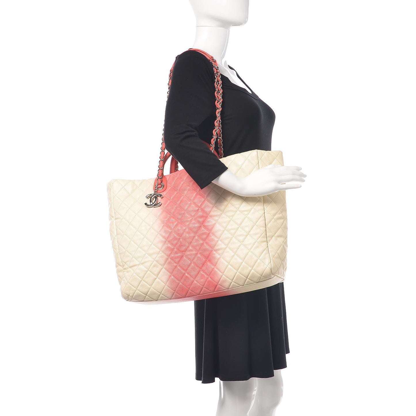 Caviar Ombre Large Shopping Tote White Rose