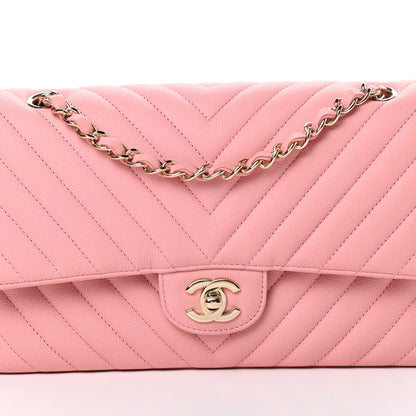 Chanel Caviar Flat Chevron Quilted Medium Double Flap Pink 8 of 12