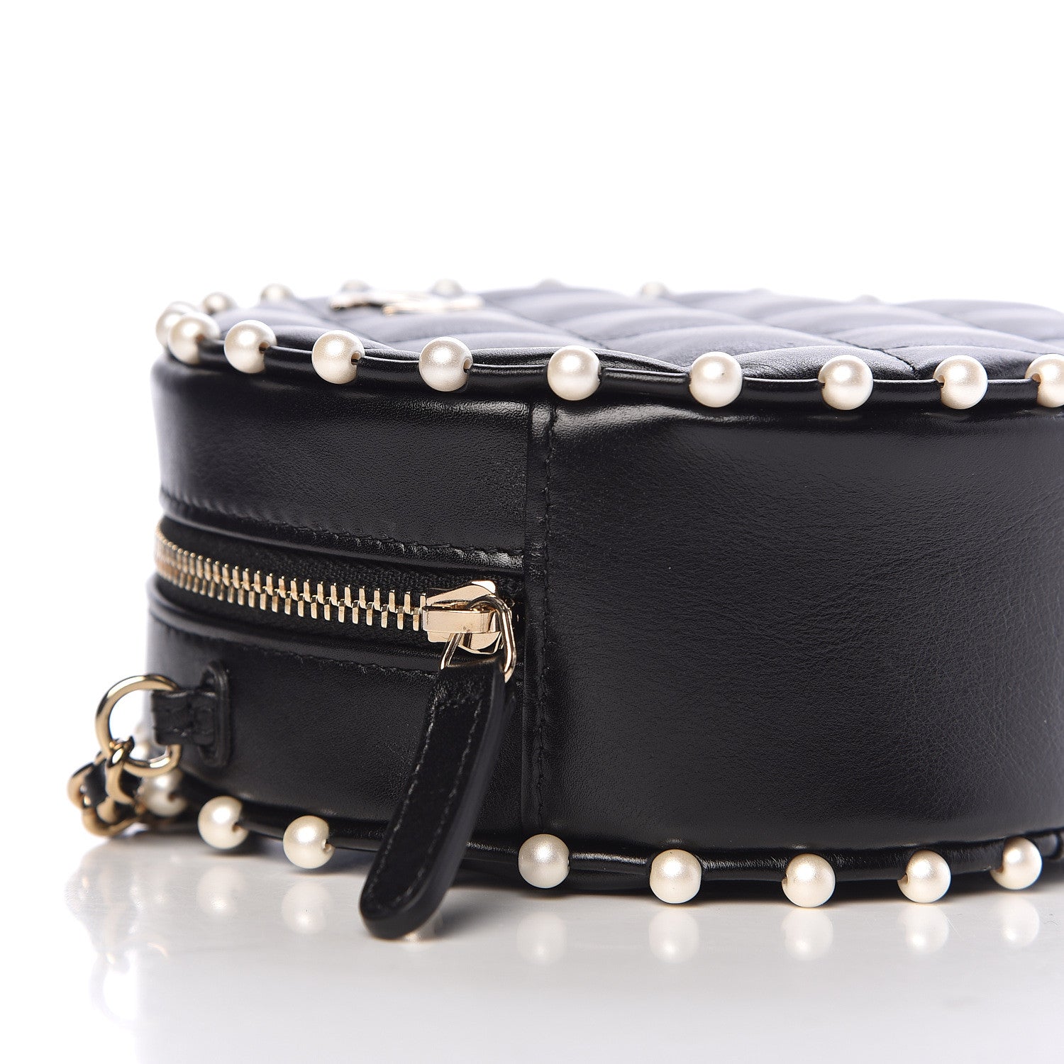 Chanel Calfskin Quilted Pearl Round Clutch With Chain Black 8 of 11