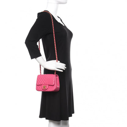 Chanel Lambskin Chevron Quilted Mini Square Flap Fuchsia 2 of 14