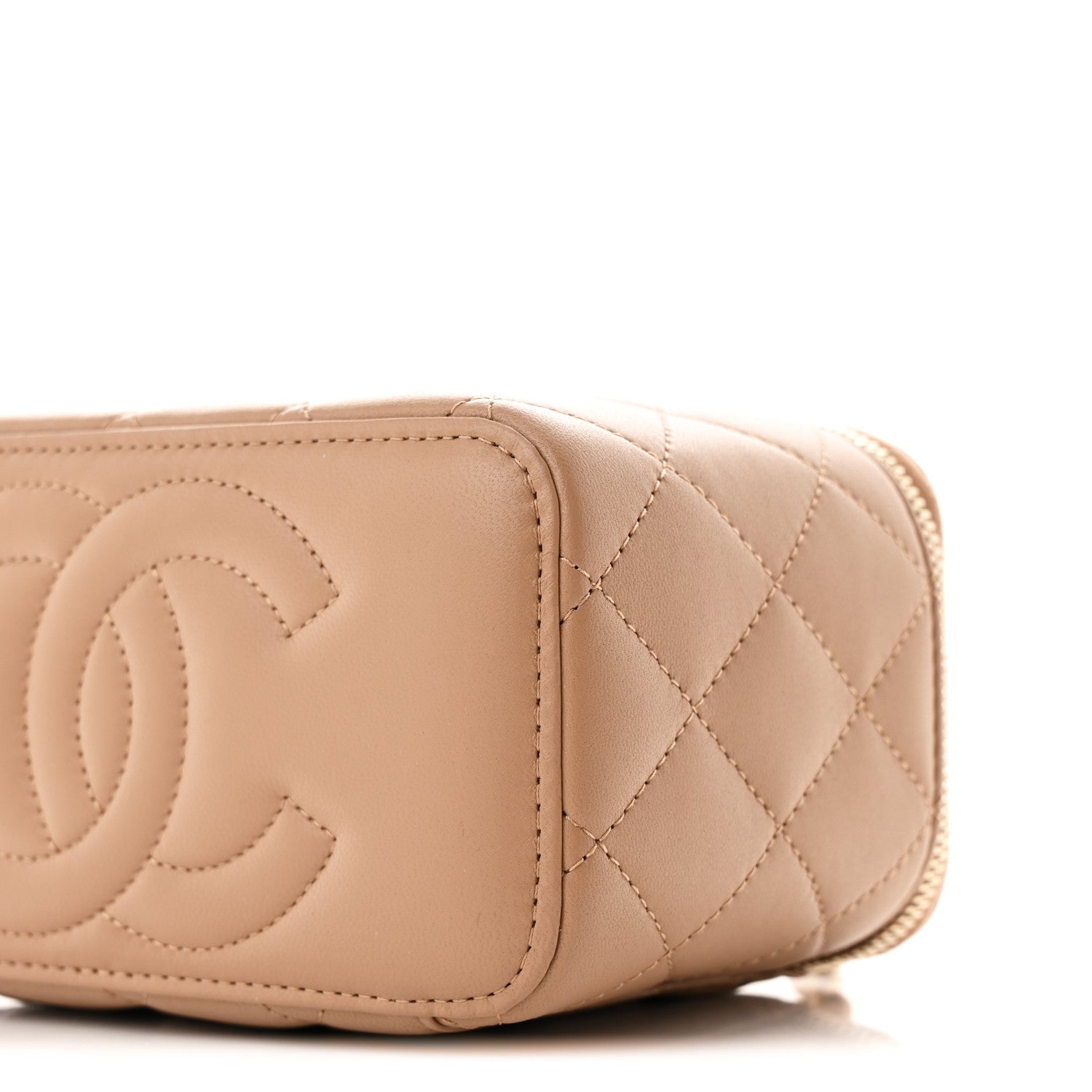 Chanel Lambskin Quilted Metal Small Top Handle Vanity Case With Chain Beige 10 of 11