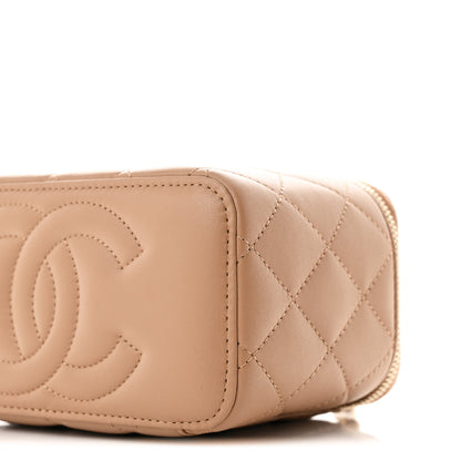Chanel Lambskin Quilted Metal Small Top Handle Vanity Case With Chain Beige 10 of 11