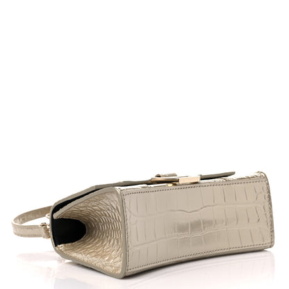 Balenciaga Metallic Shiny Calfskin Crocodile Embossed Hourglass Top Handle Bag XS Gold 4 of 9