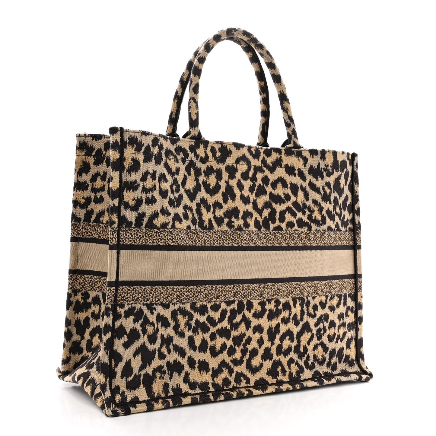 Canvas Mizza Embroidered Large Leopard Book Tote Beige