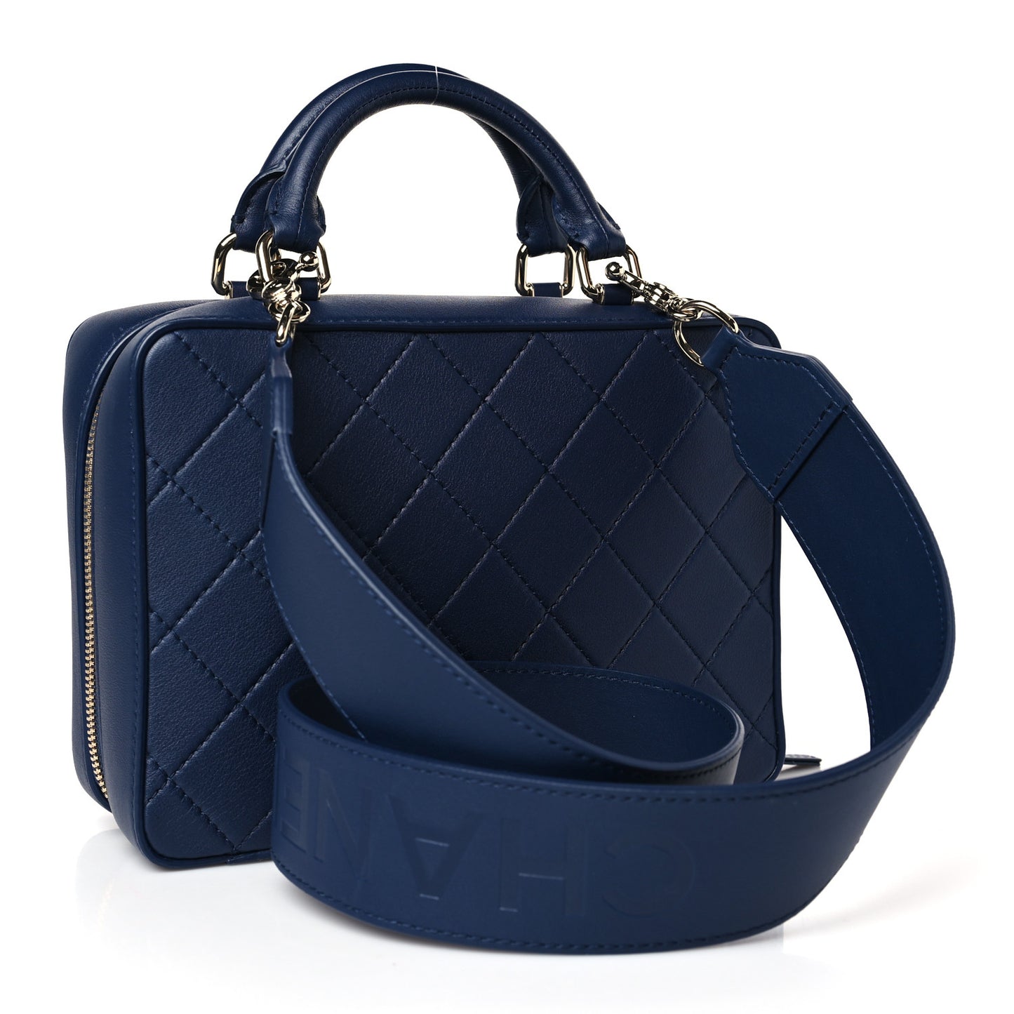 Calfskin Quilted Travel Kit Vanity Case Blue