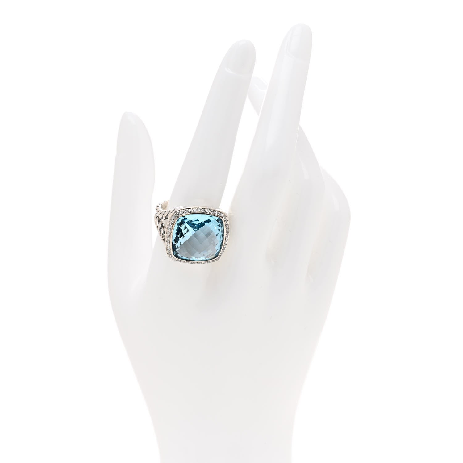 David Yurman Sterling Silver Diamond Blue Topaz 17mm Albion Ring 61 9.5 2 of 7