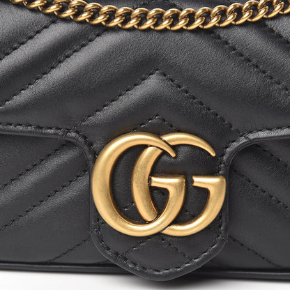 Gucci Calfskin Matelasse Super Mini GG Marmont Shoulder Bag Black 10 of 11