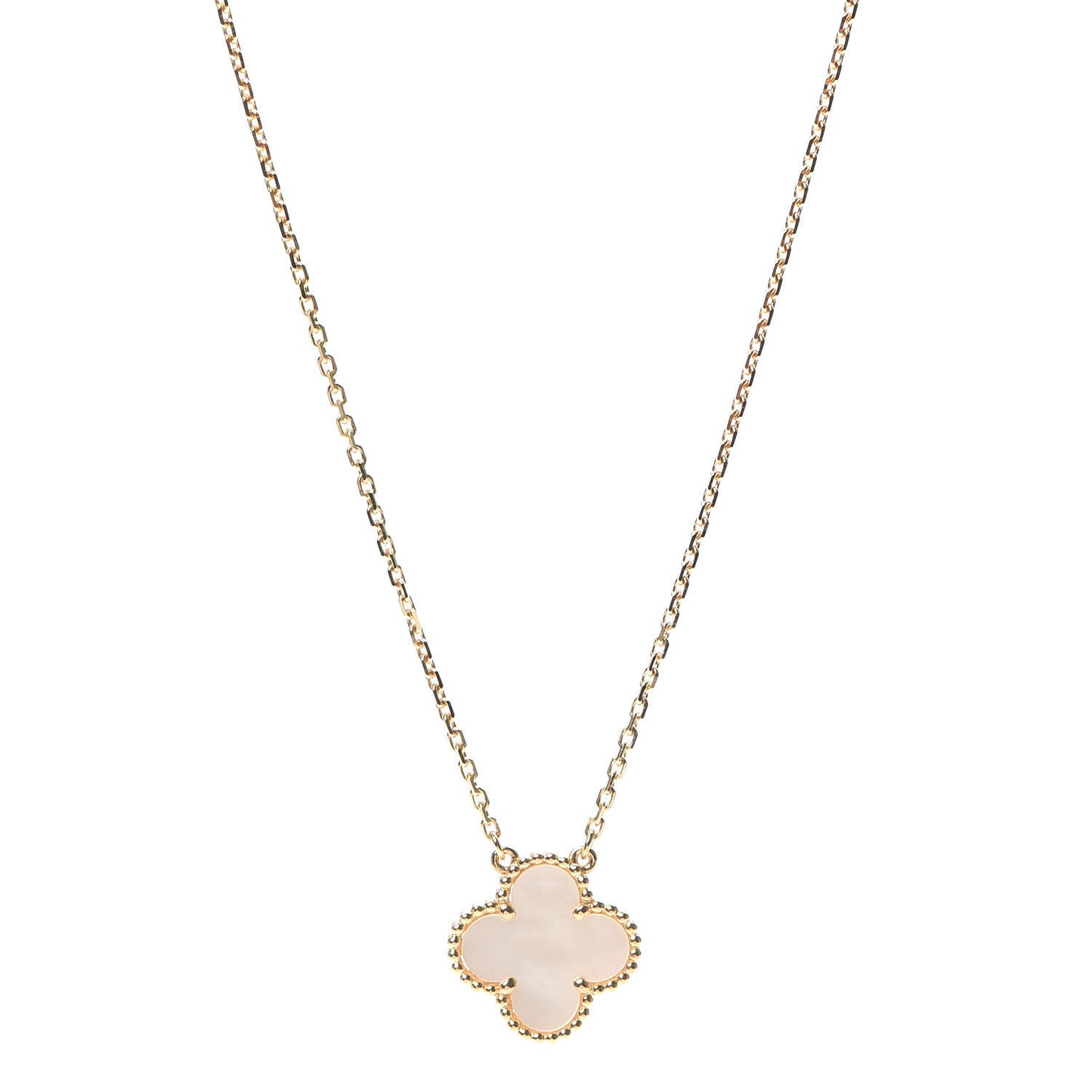 18K Yellow Gold Mother of Pearl Vintage Alhambra Pendant Necklace