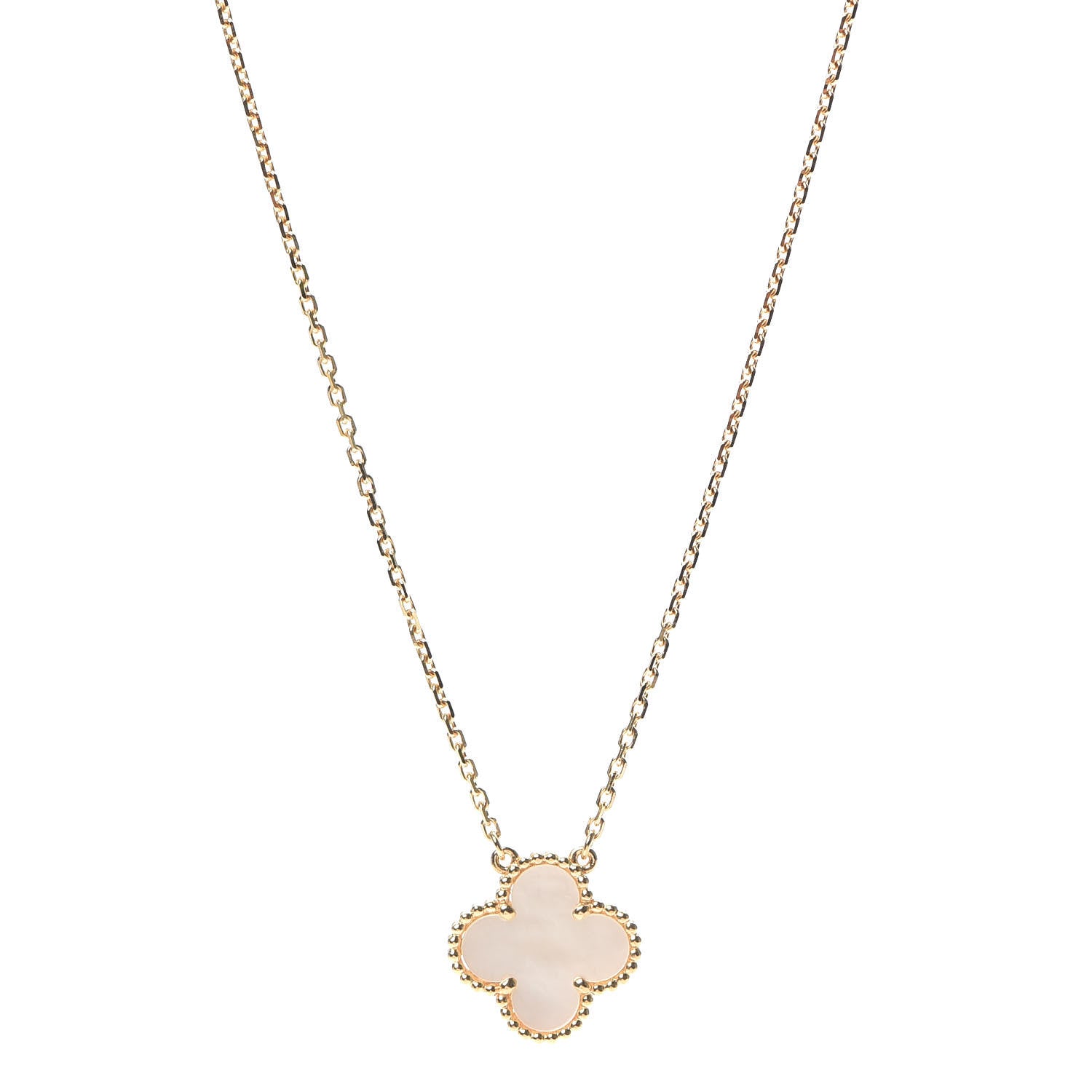 Van Cleef & Arpels 18K Yellow Gold Mother of Pearl Vintage Alhambra Pendant Necklace 1 of 7