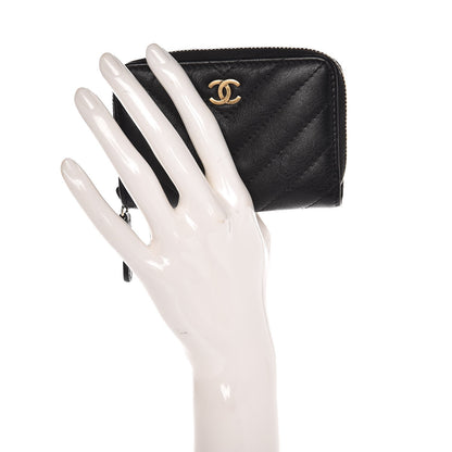 Chanel Calfskin Chevron Quilted Zip Around Coin Purse Black 2 of 8