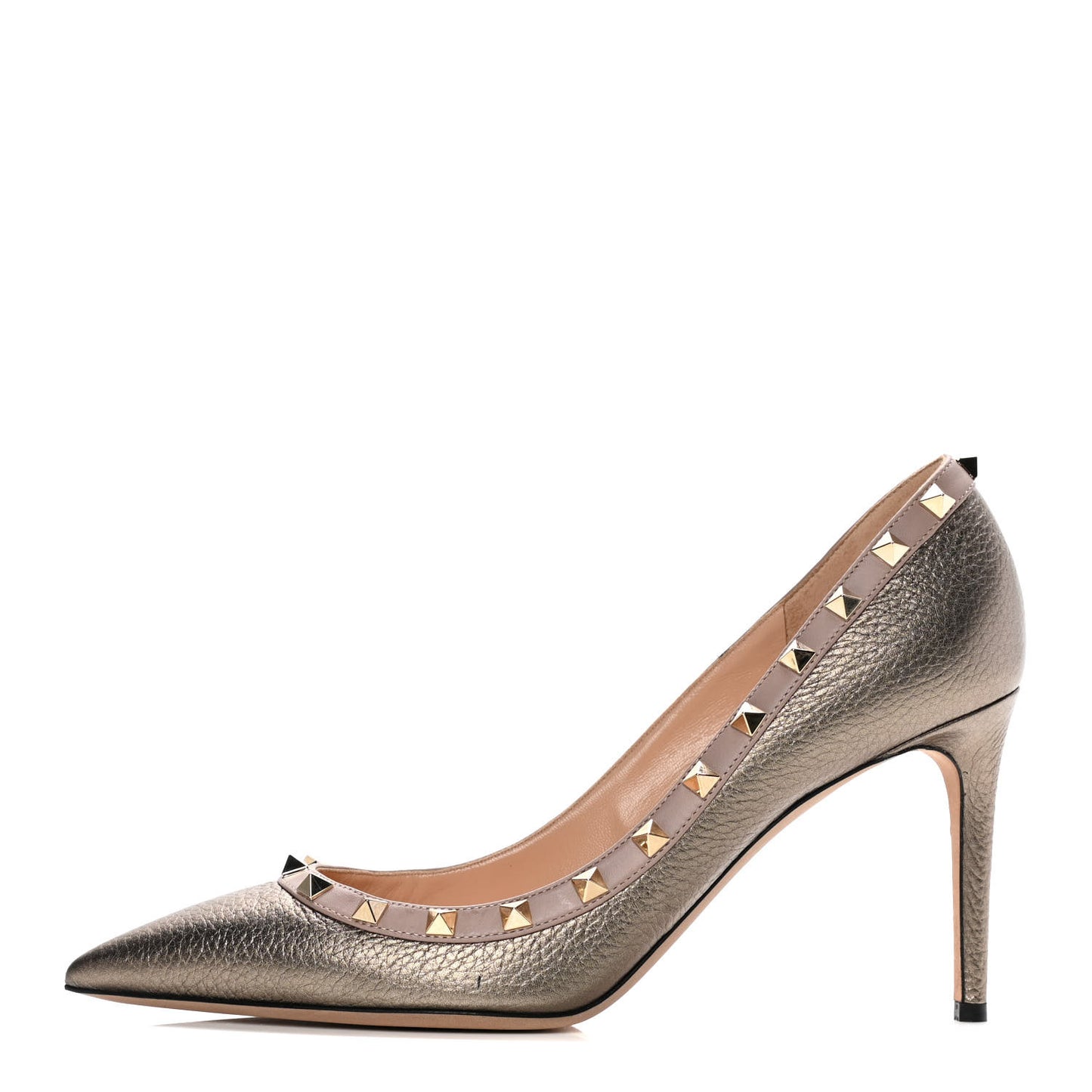 Metallic Pebbled Calfskin Rockstud 85mm Pumps 41 Sasso Poudre