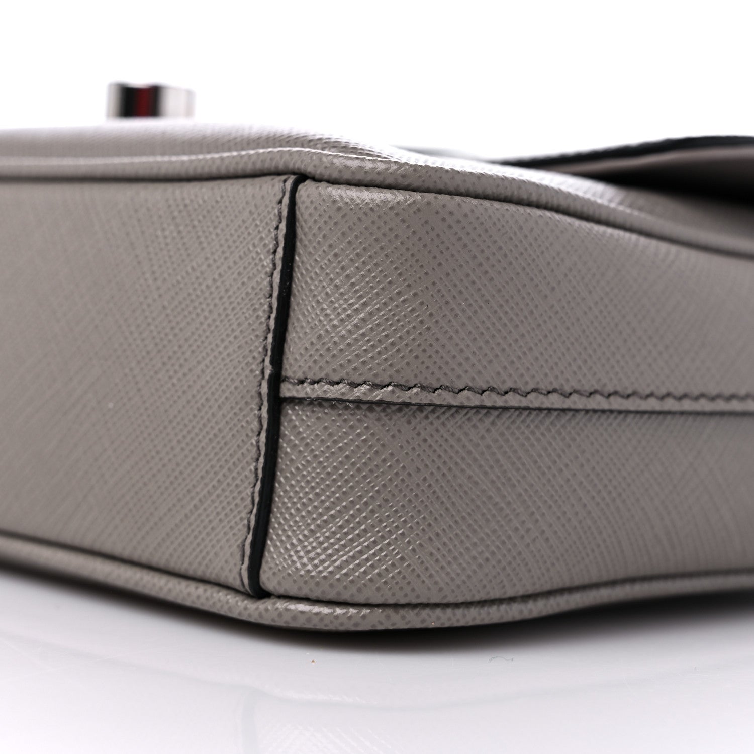 Prada Saffiano Pattina Sound Chain Crossbody Bag Grey 8 of 8
