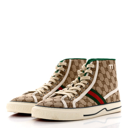 Gucci GG Monogram Web Mens 1977 Tennis High Top Sneakers 9.5 Beige Ebony Mystic White 3 of 7