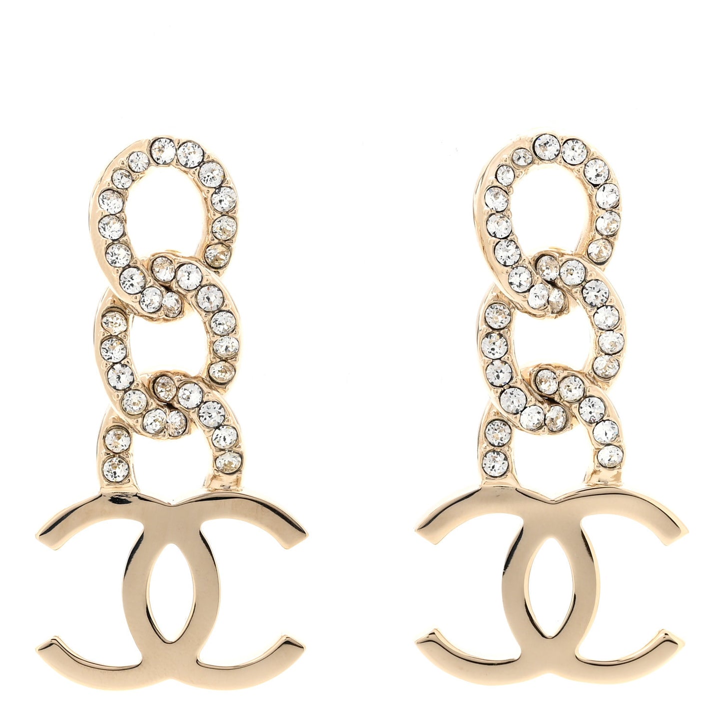 Metal Crystal CC Chain Drop Earrings Light Gold