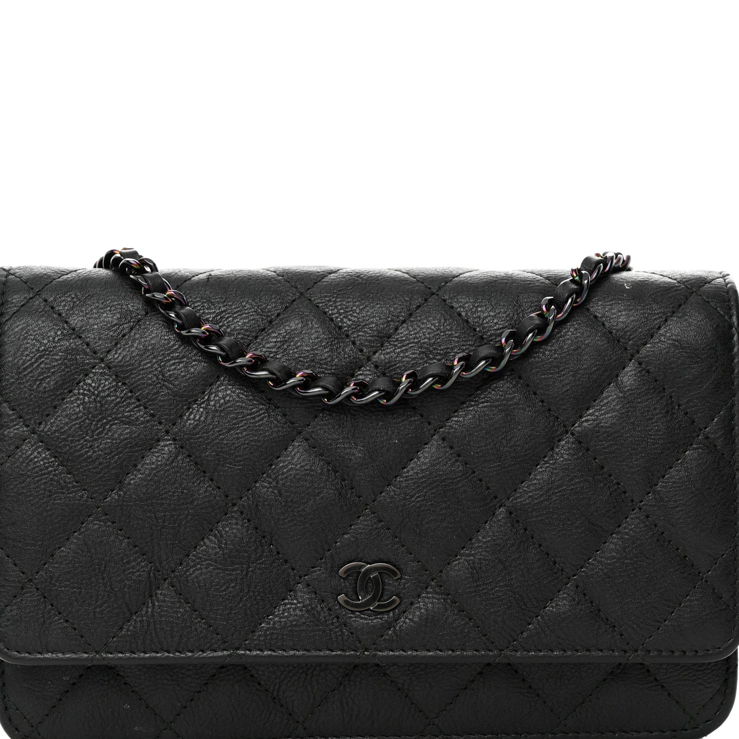 Crumpled Calfskin Quilted Wallet On Chain WOC So Black
