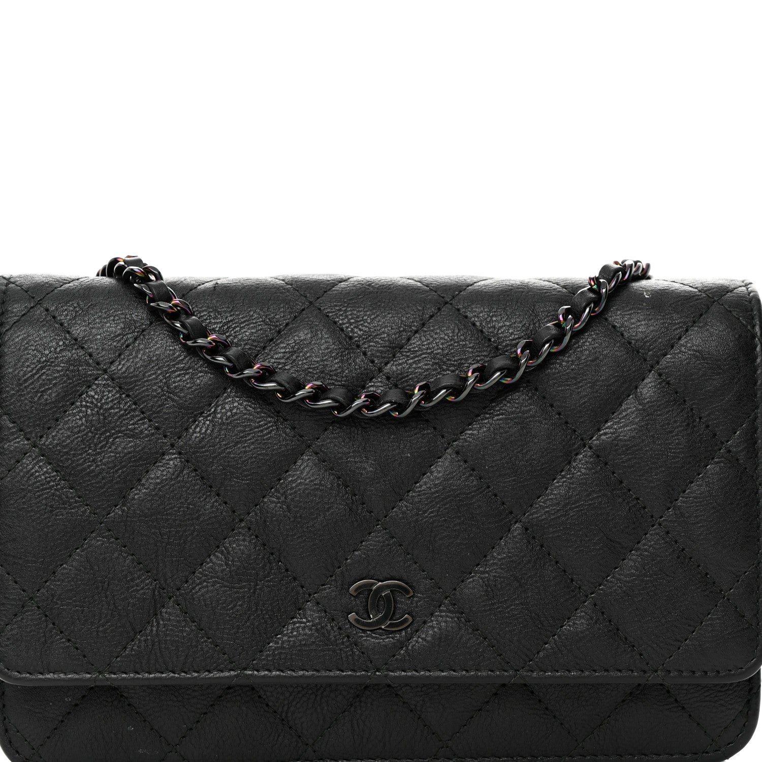 Chanel Crumpled Calfskin Quilted Wallet On Chain WOC So Black 9 of 17