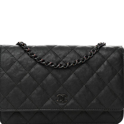 Chanel Crumpled Calfskin Quilted Wallet On Chain WOC So Black 9 of 17