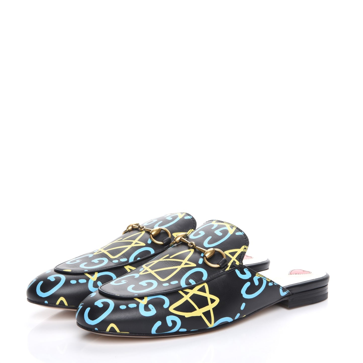 Calfskin GucciGhost Print Womens Princetown Slippers 38.5 Black New Acquamarine