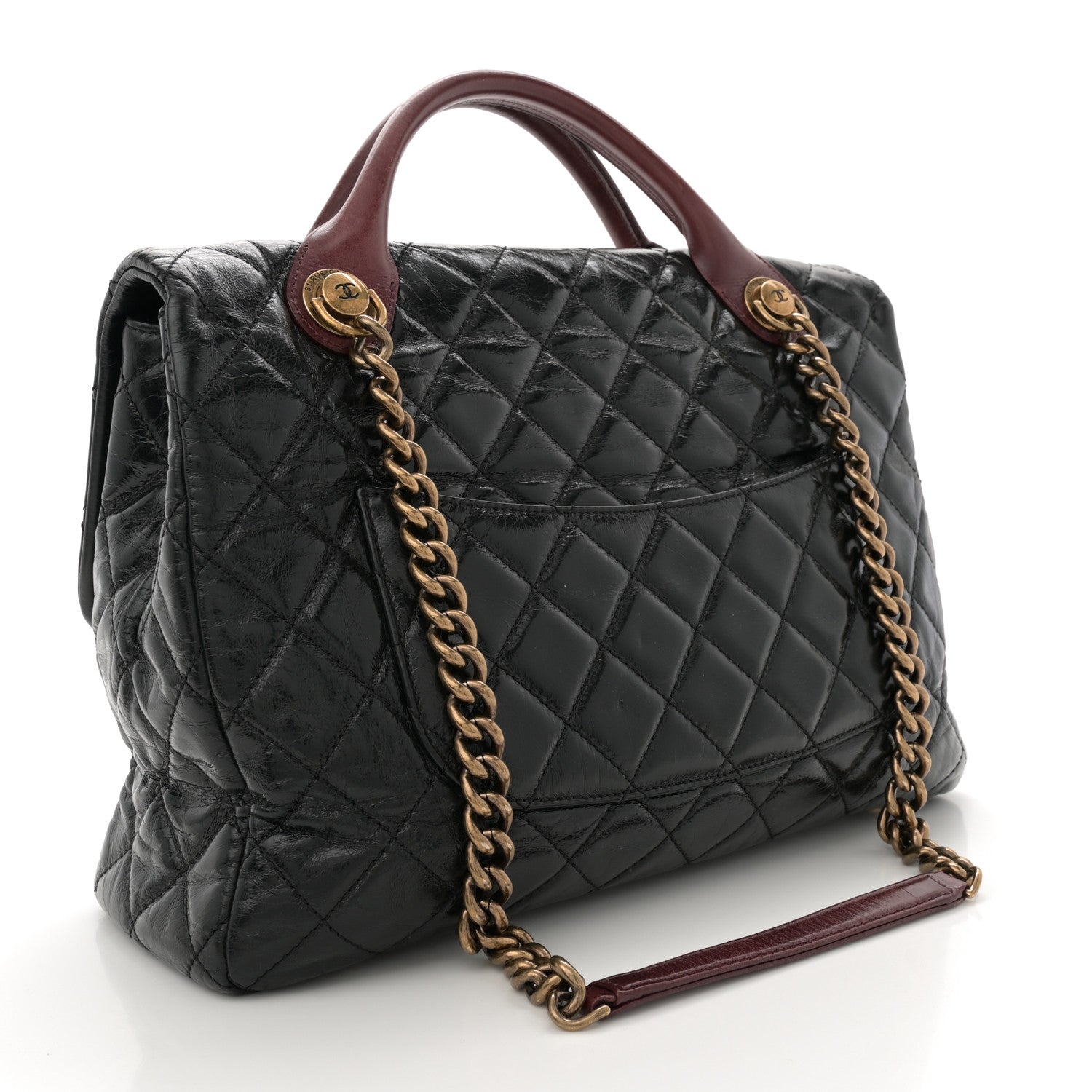 Chanel Glazed Calfskin Castle Rock Large Flap Black Burgundy 3 of 11