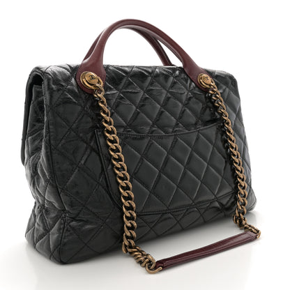 Chanel Glazed Calfskin Castle Rock Large Flap Black Burgundy 3 of 11