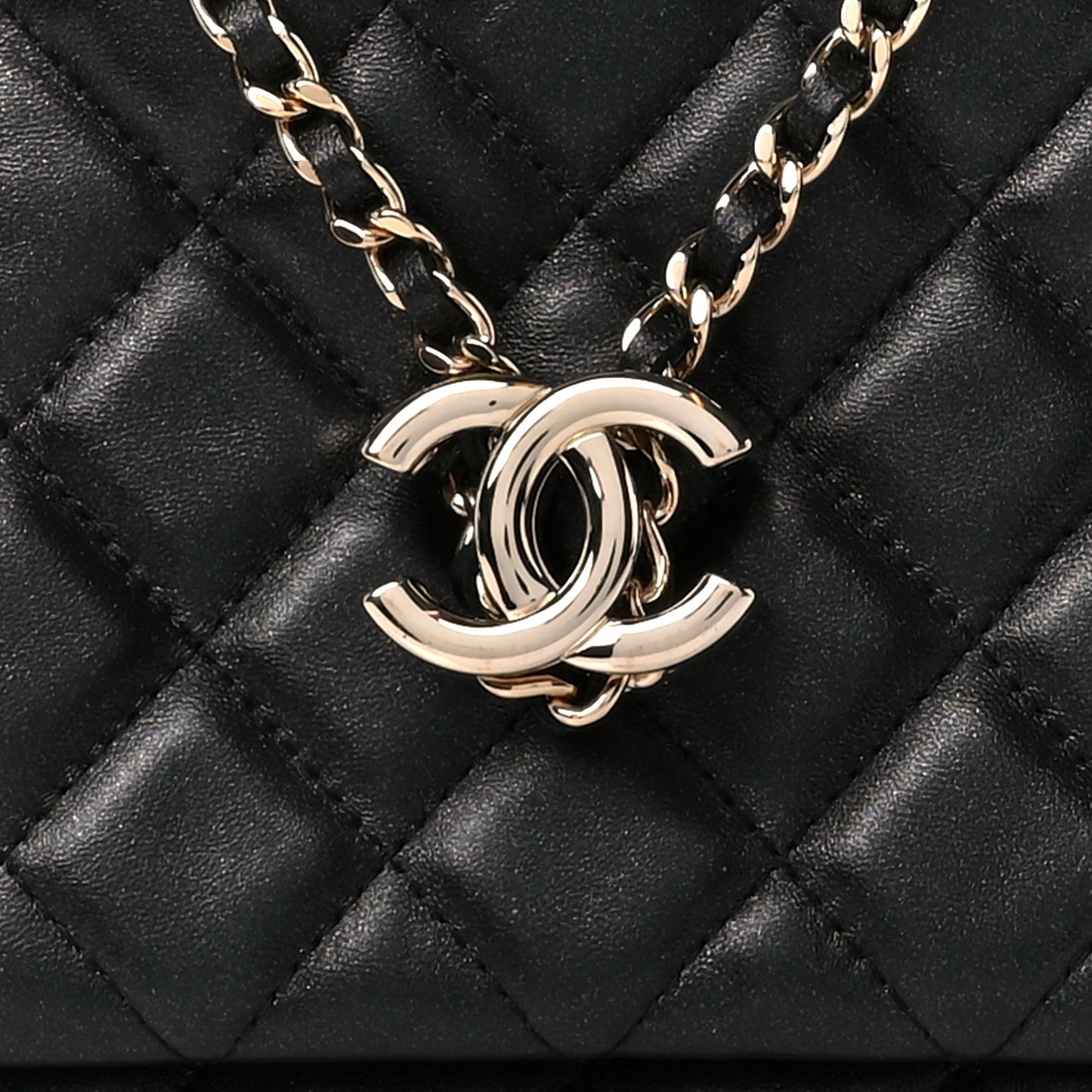 Shiny Lambskin Quilted Medium Double Case With Strap Black