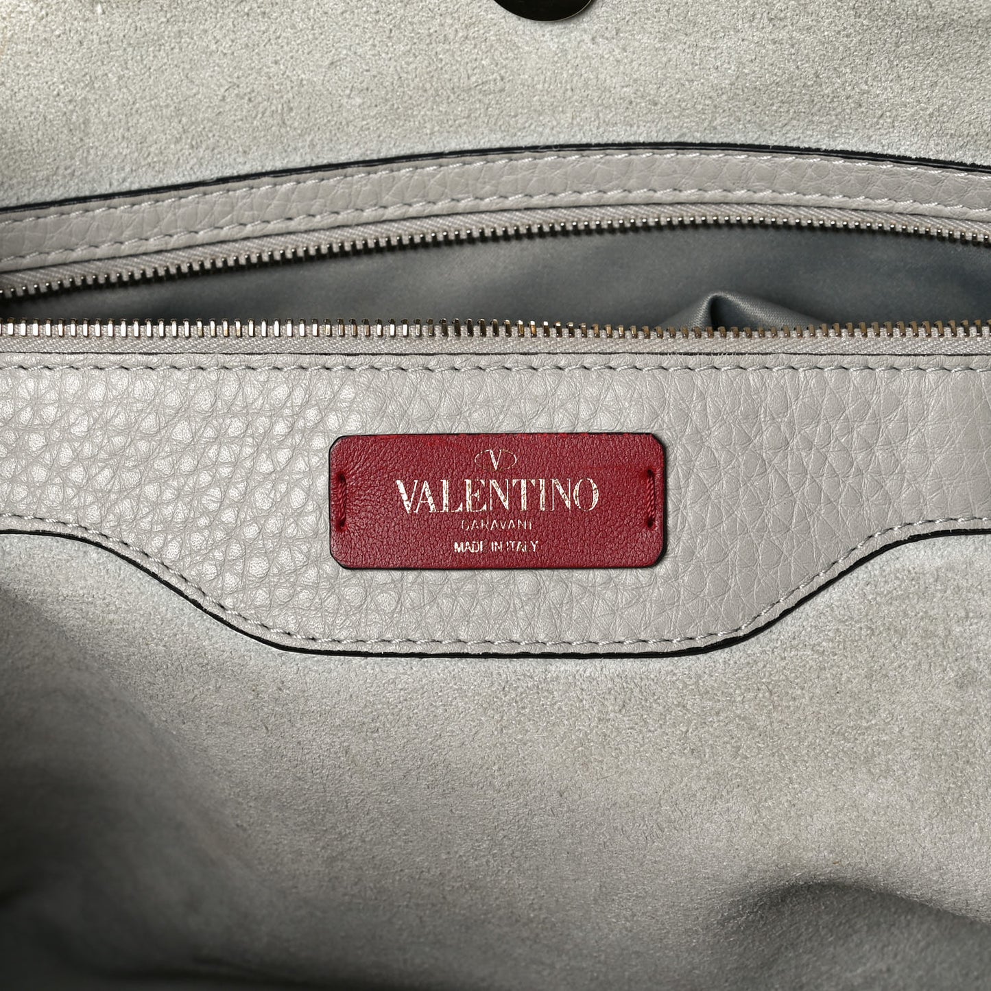 Grained Calfskin Rockstud Shoulder Tote Pastel Grey