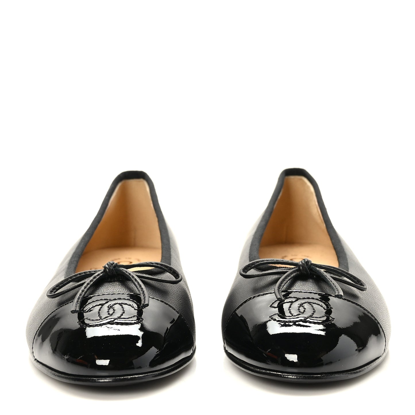 Lambskin Patent Cap Toe CC Ballerina Flats 38 Black