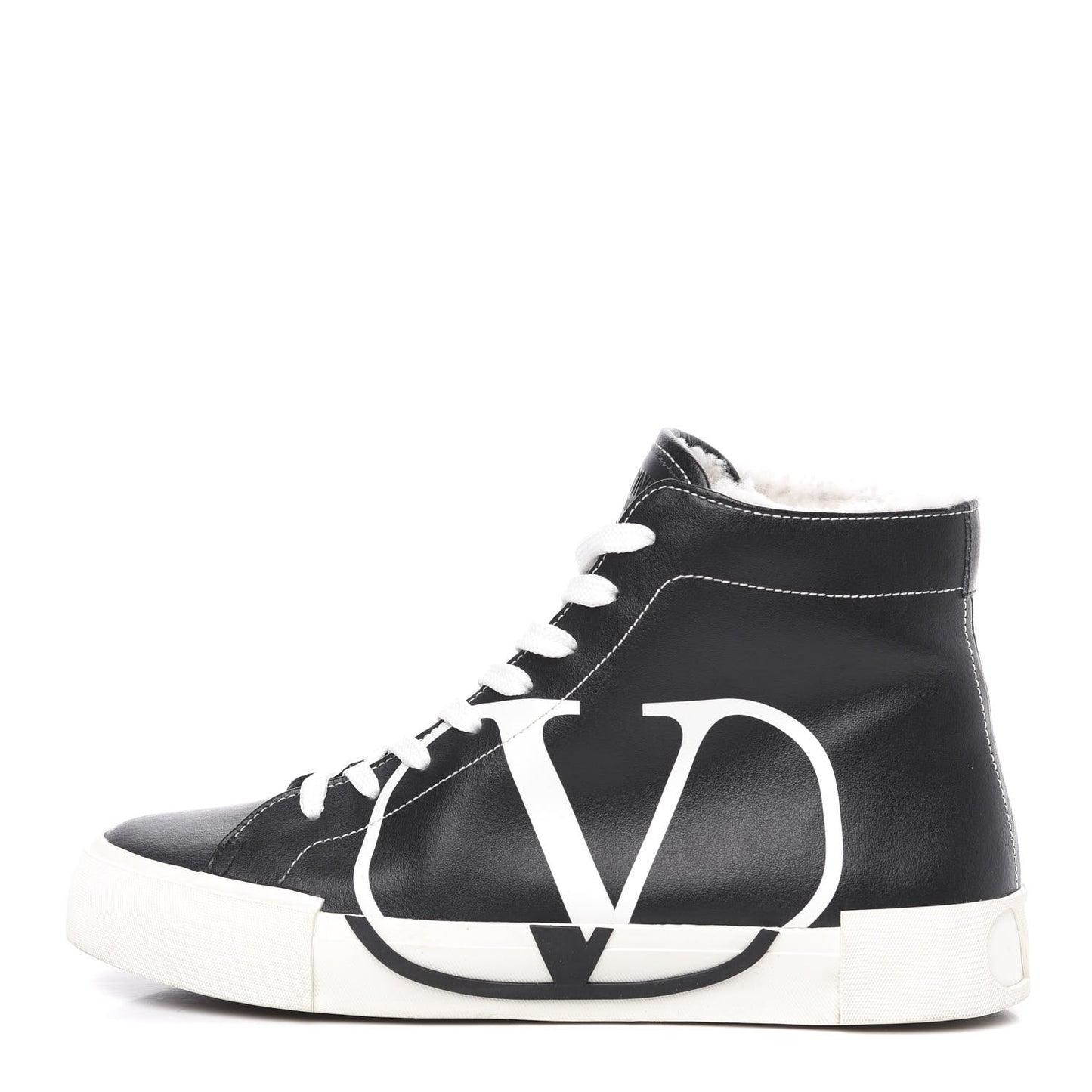 Calfskin Shearling VLTN High Top Sneakers 38.5 Black