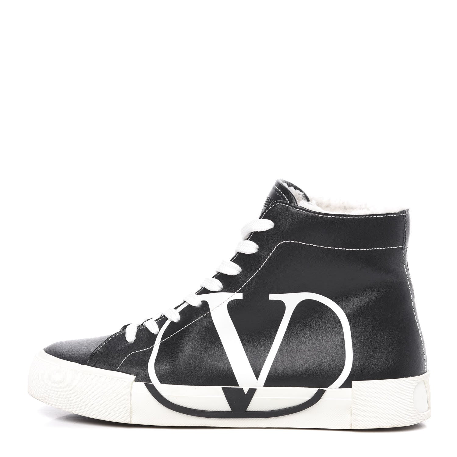 Valentino Garavani Calfskin Shearling VLTN High Top Sneakers 38.5 Black 1 of 9