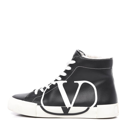 Valentino Garavani Calfskin Shearling VLTN High Top Sneakers 38.5 Black 1 of 9