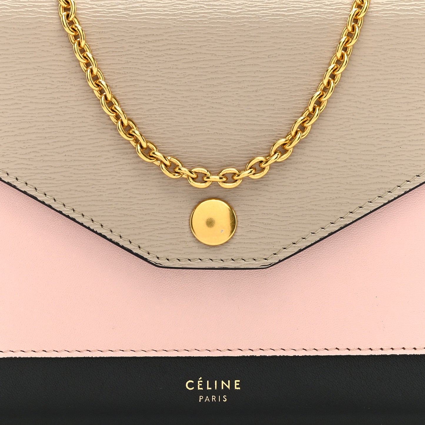 Smooth Calfskin Tri-Color Clutch on a Chain Taupe