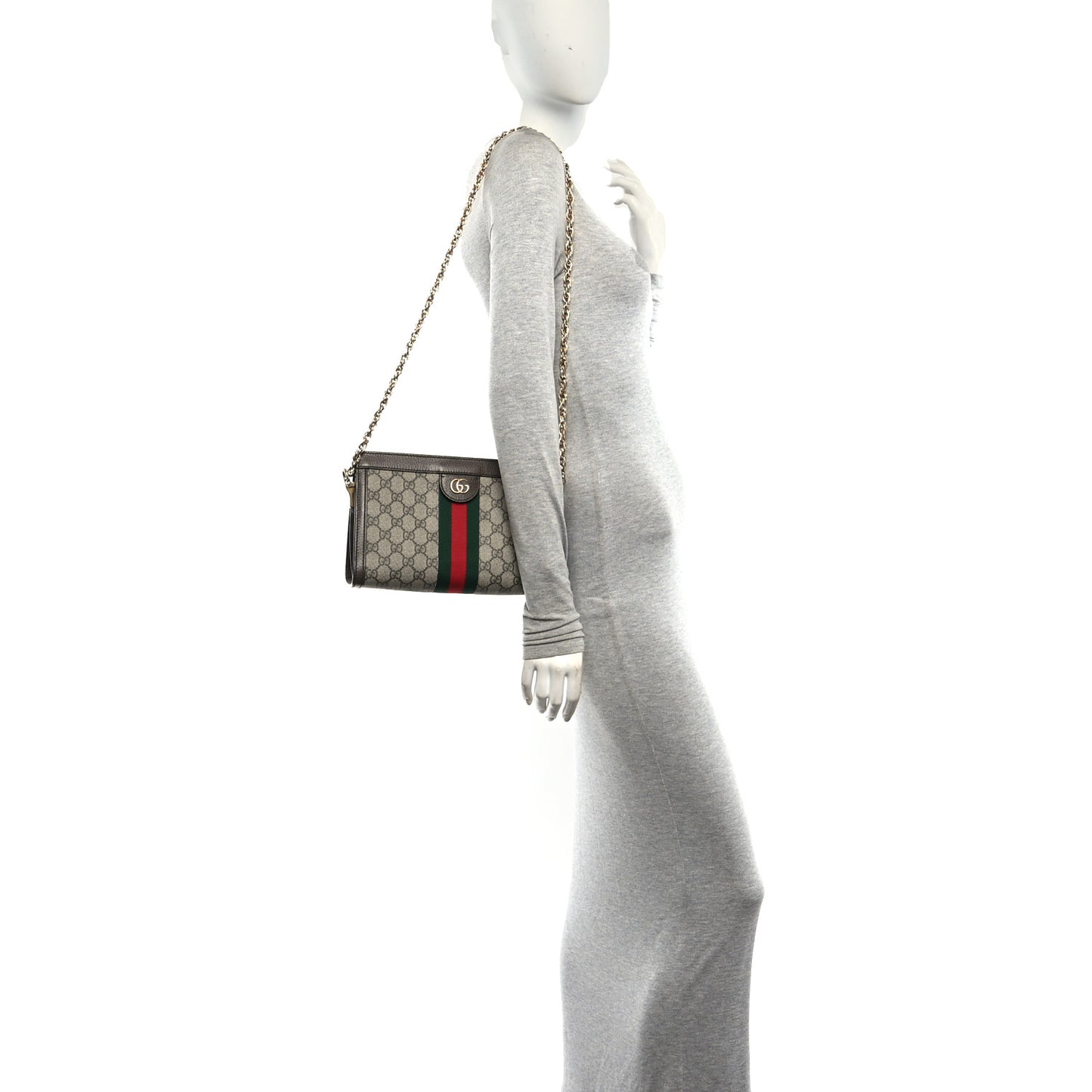 GG Supreme Monogram Web Small Ophidia Chain Shoulder Bag Brown