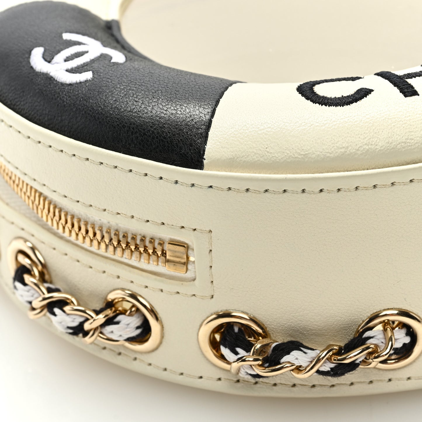 Lambskin Coco Lifesaver Round Bag Black White