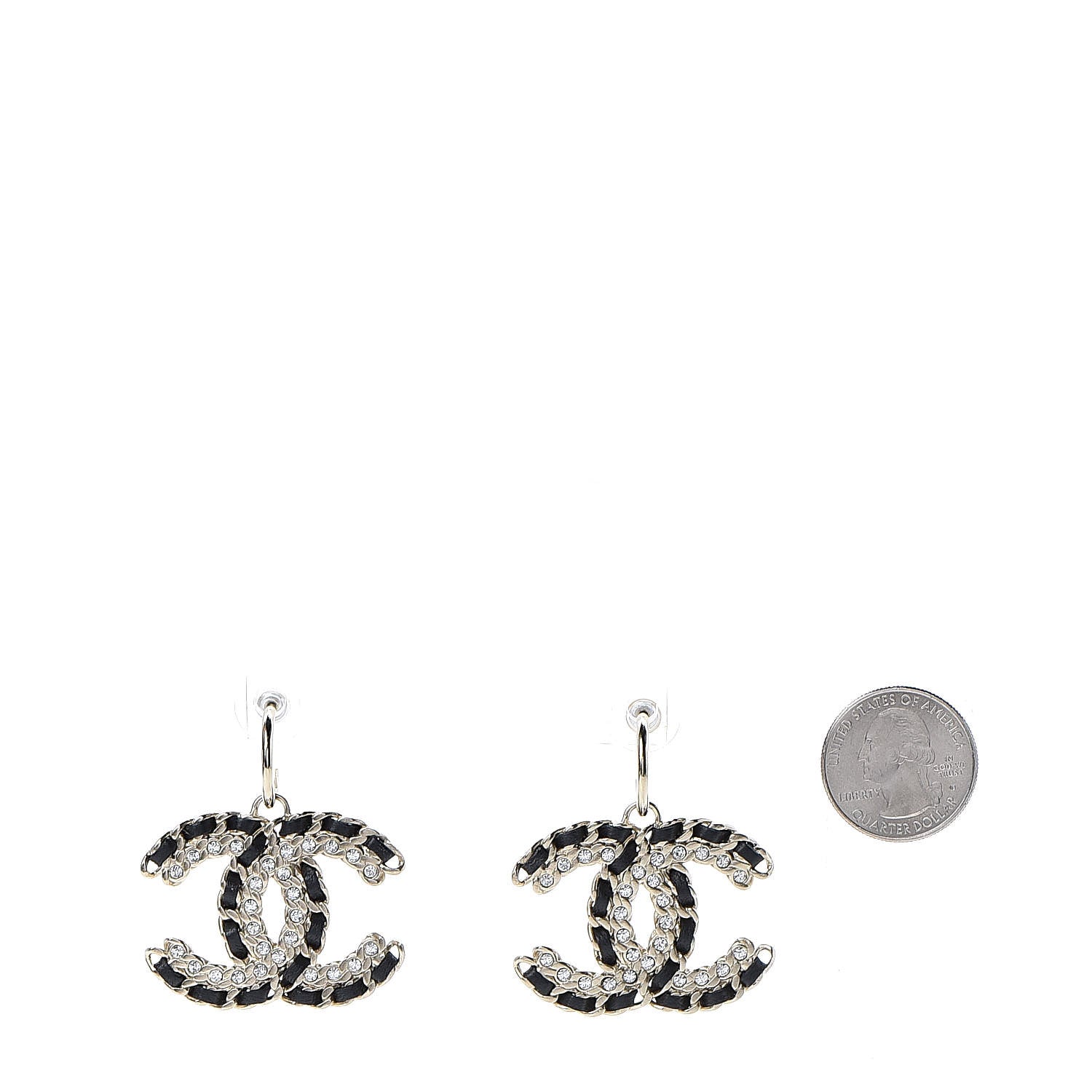 Chanel Crystal Lambskin Chain CC Vintage Allure Stud Earrings Black Gold 2 of 4
