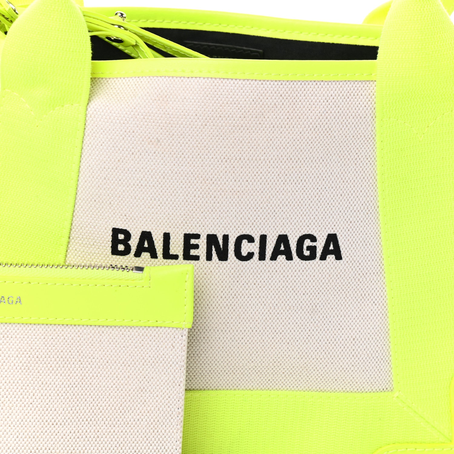 Balenciaga Cotton Canvas Satin Calfskin Navy Cabas XS Natural Fluo Yellow 7 of 9