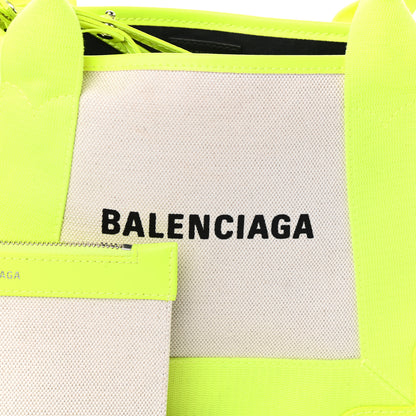 Balenciaga Cotton Canvas Satin Calfskin Navy Cabas XS Natural Fluo Yellow 7 of 9