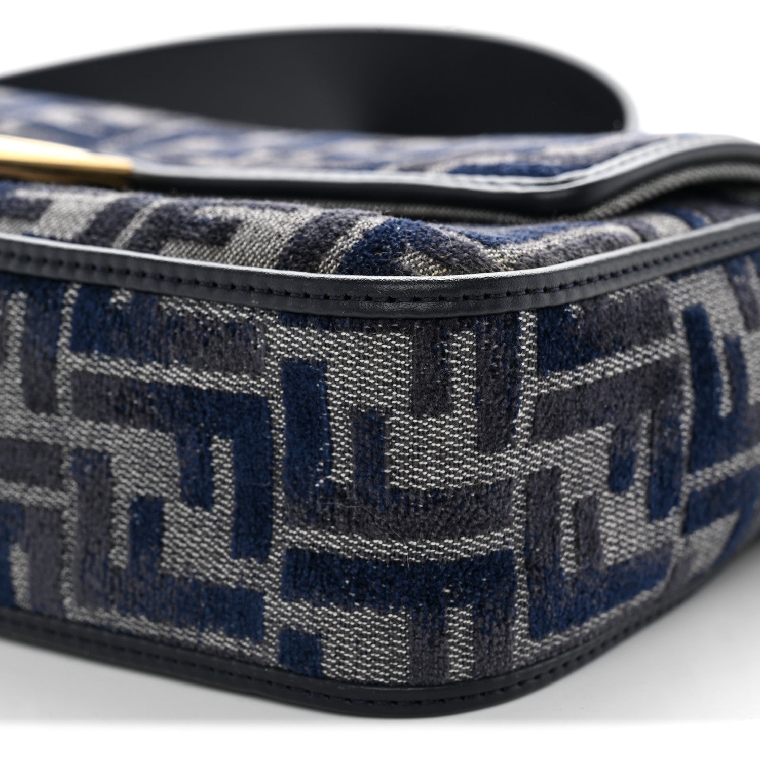 Fendi Chenille FF Embroidered Baguette Dark Blue Grey 9 of 9