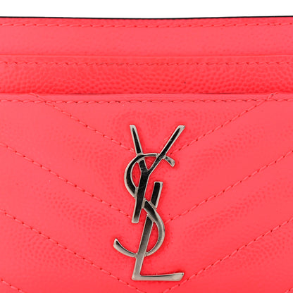 Saint Laurent Patent Grain De Poudre Matelasse Chevron Monogram Credit Card Case Neon Pink 8 of 10