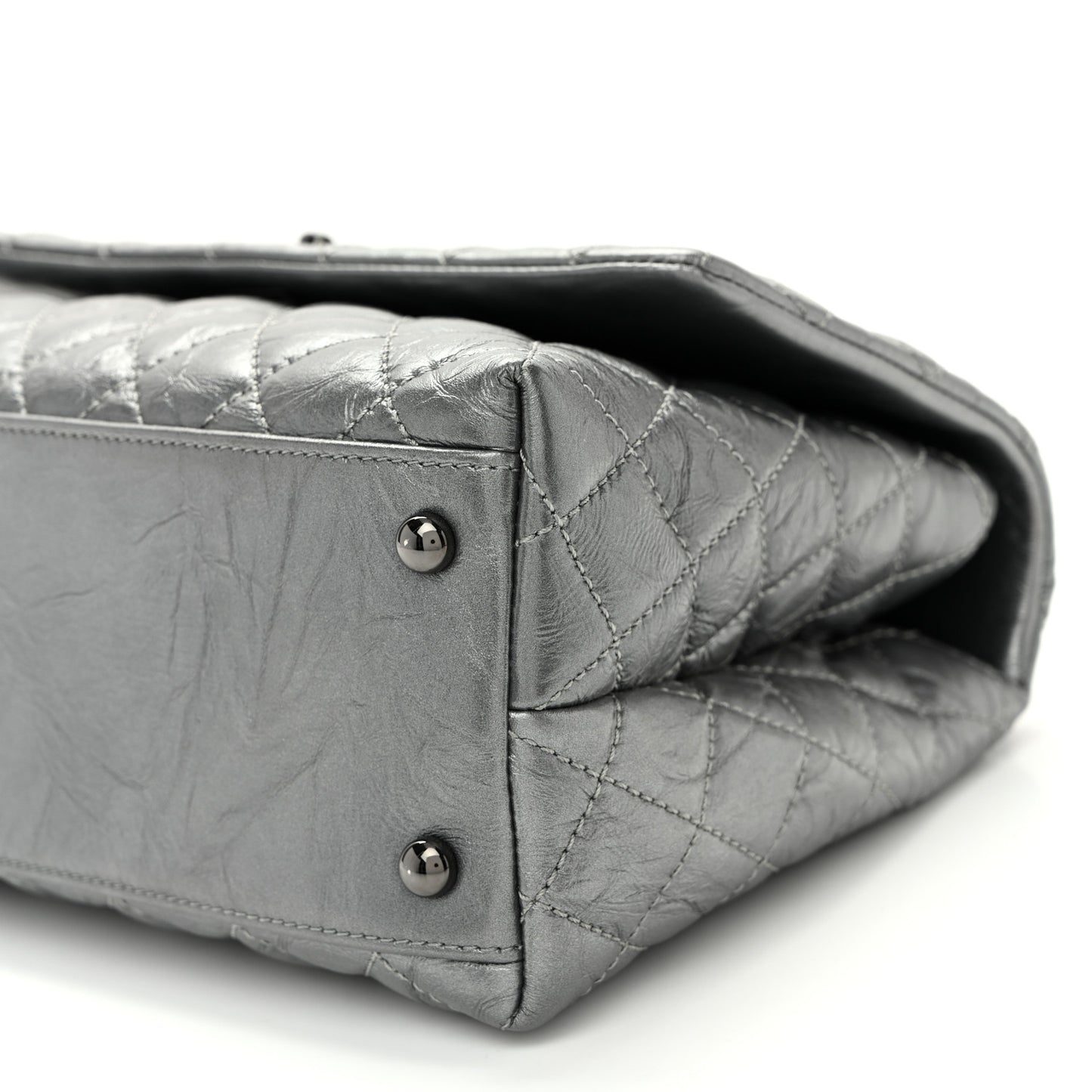 Metallic Aged Calfskin Quilted Small Coco Handle Flap Charcoal