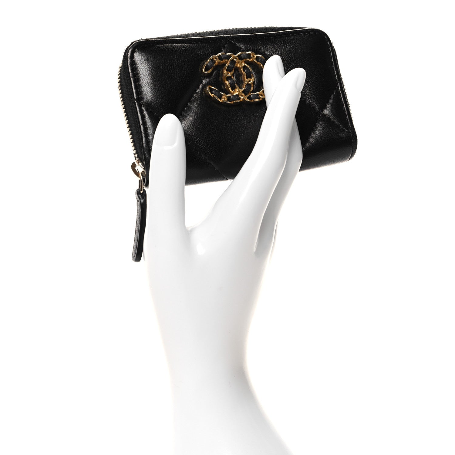 Chanel Lambskin Quilted Chanel 19 Zip Around Coin Purse Wallet Black 2 of 8